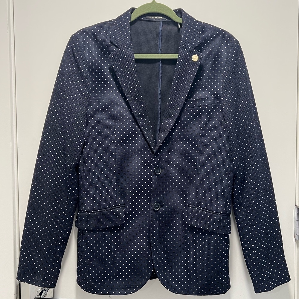 Scotch & Soda Dark Blue Polka Dot Pique Knit Blazer